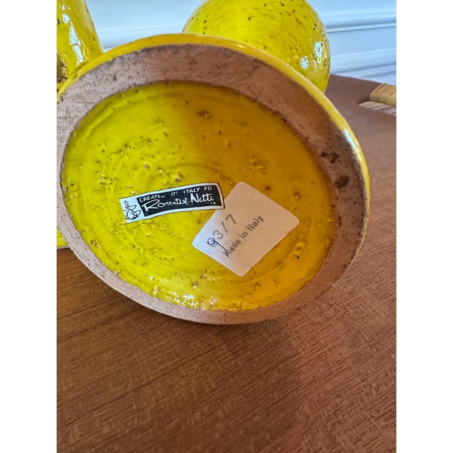 Aldo Londi Vintage Rosenthal Netter Aldo Londi for Bitossi Yellow With Bronze Overglaze Art Pottery Candleholders, Made in Italy - A Pair For Sale - Image 4 of 12