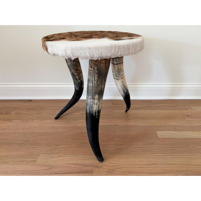 Farmhouse 20th Century Vintage Western Cowhide and Bull Horn Side Table For Sale - Image 3 of 8