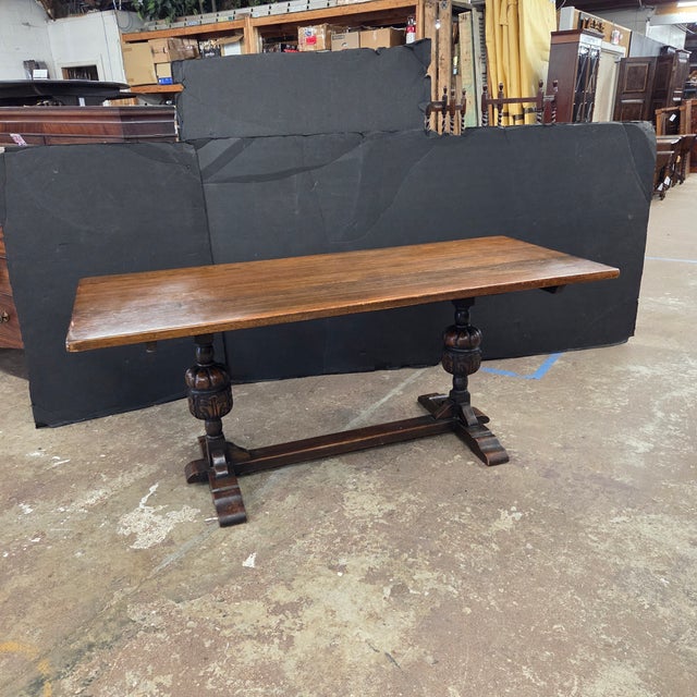 Early 20th Century English Solid Oak Refectory Table With H-Stretcher Base and Bulbous Turned Legs For Sale - Image 11 of 11