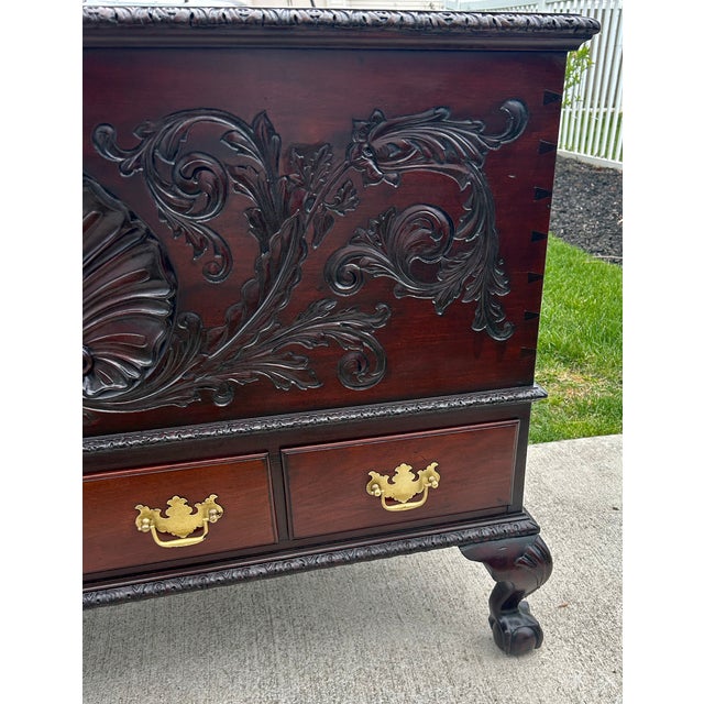 Antique Solid Mahogany Shell Carved Claw Foot Centennial Blanket Chest For Sale - Image 9 of 17