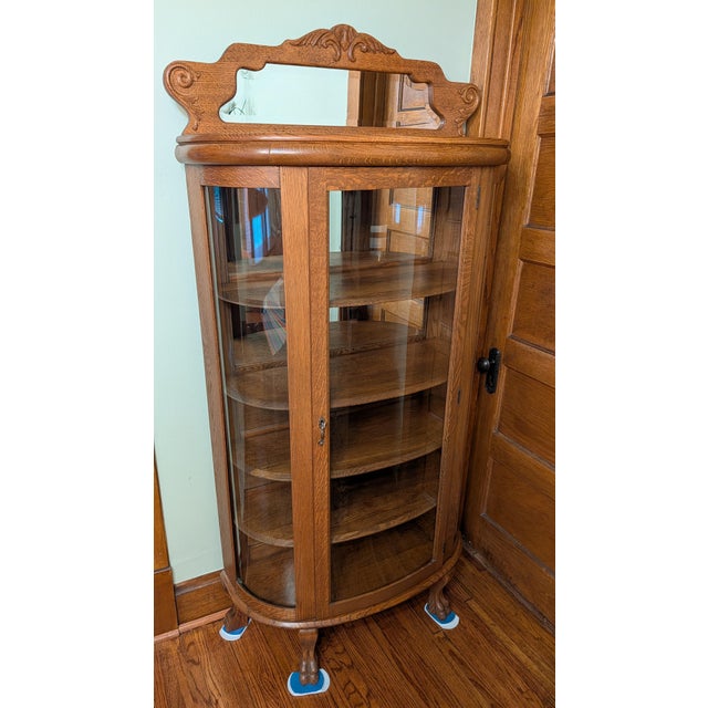 Antique Curved Glass Curio Cabinet For Sale - Image 9 of 11