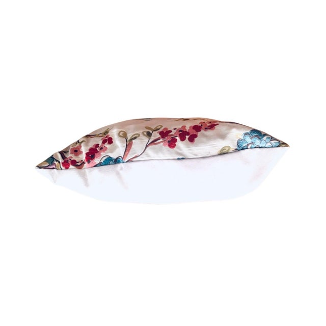 Hollywood Regency Bird on a Branch Large 22” Square Botanical Woven Watercolor Pillow For Sale - Image 3 of 8