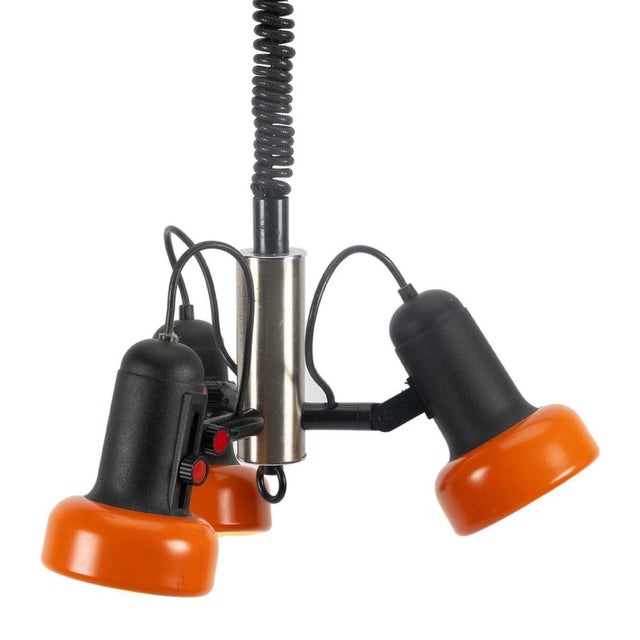 Orange Three-Point Adjustable Pendant Lamp, 1970s For Sale - Image 3 of 10