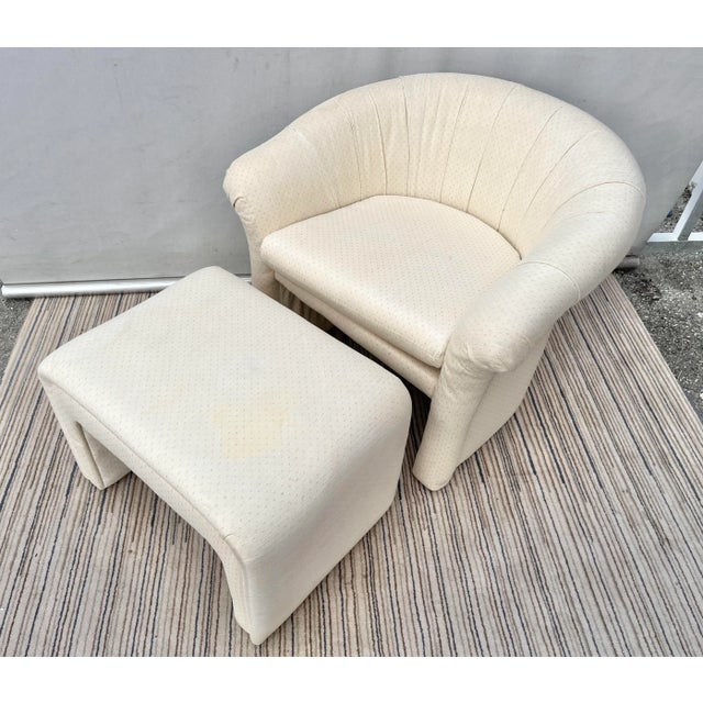 Vintage 1980s Postmodern / Art Deco Revival /Upholstered Lounge Chair With a matching Waterfall Ottoman by Thayer Coggin....