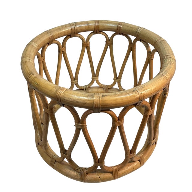1970s Rattan Bamboo Plant Stand Base Set of 2 Decor For Sale - Image 14 of 16