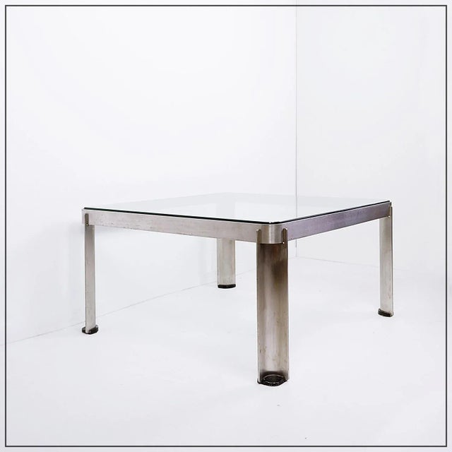 Steel and Thick Crystal Coffee Table T113 attributed to Osvaldo Borsani for Tecno, 1970s For Sale - Image 12 of 12