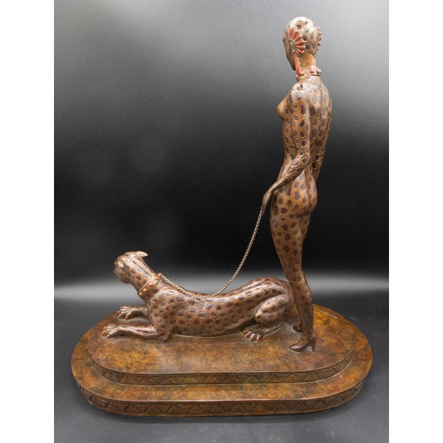 Art Deco 1980s Erte - La Femme À La Panthère - Signed & Numbered Art Deco Bronze Sculpture -15" For Sale - Image 3 of 10