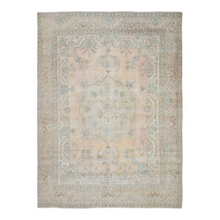 1970s Vintage Persian Handmade Wool Cotton Orange Area Rug For Sale