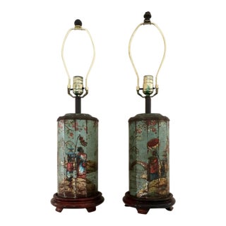 Pair of 19th Century Asian Enamel Lamps For Sale