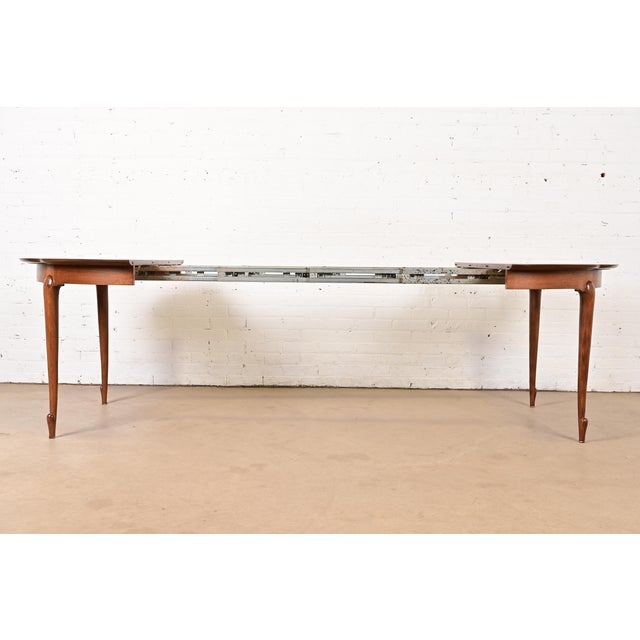 Mastercraft Mid-Century Hollywood Regency Cherry and Burl Wood Extension Dining Table, Newly Refinished For Sale In South Bend - Image 6 of 15