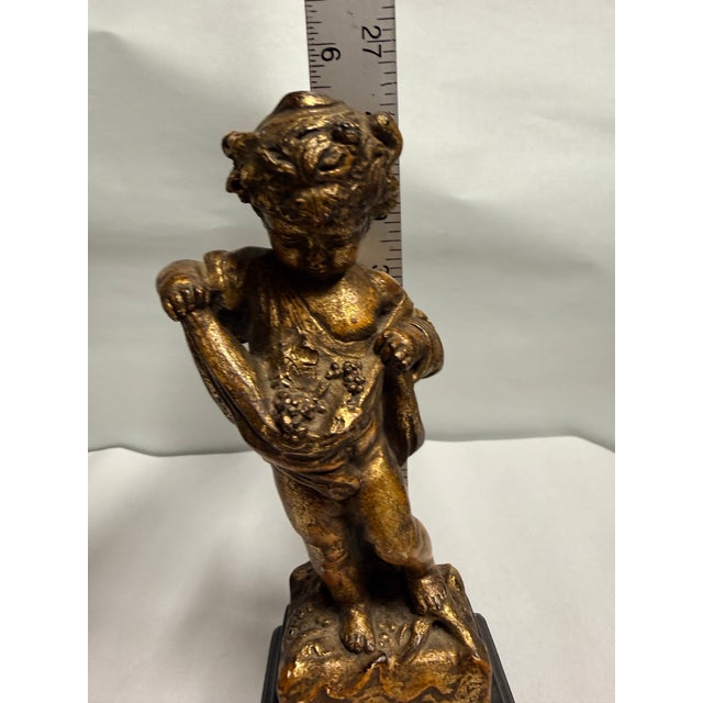 Gold Vintage Borghese Gold-Tone Cherub Statue on Black Base For Sale - Image 8 of 8