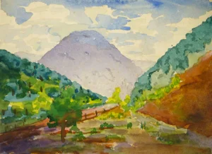 Colorful Watercolor Landscape of Idaho Springs, Colorado