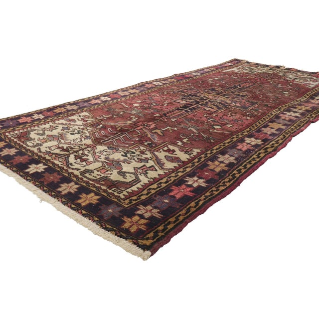 76745 Vintage Persian Heriz Rug Runner, 03'08 x 08'04. Emanating timeless style with incredible detail and texture, this...