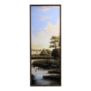 Tall Framed Lowcountry Marsh Landscape Panel, Scenic Mural Style, 60” Vertical Panel