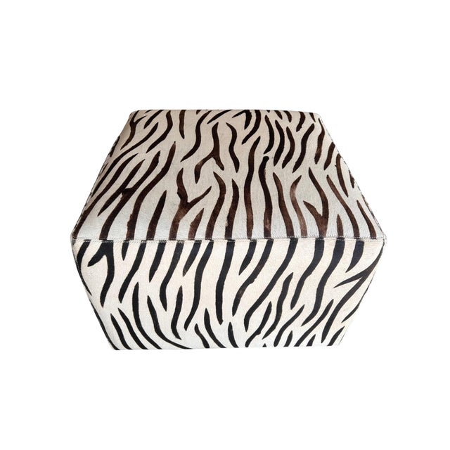 Modern Vintage Zebra Print Cowhide Ottoman With Casters, Circa 1990s For Sale - Image 3 of 4