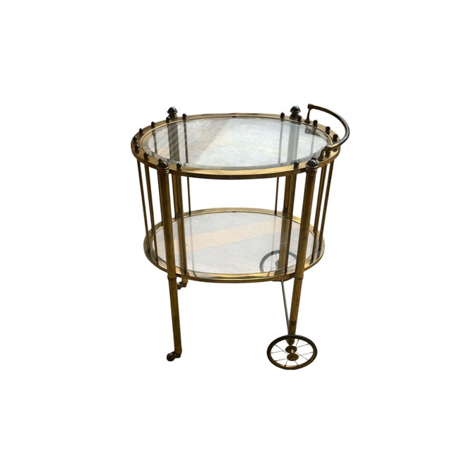 1950's French Maison Baguès Brass & Glass Two Tier Bar Cart, Attributed For Sale - Image 10 of 10