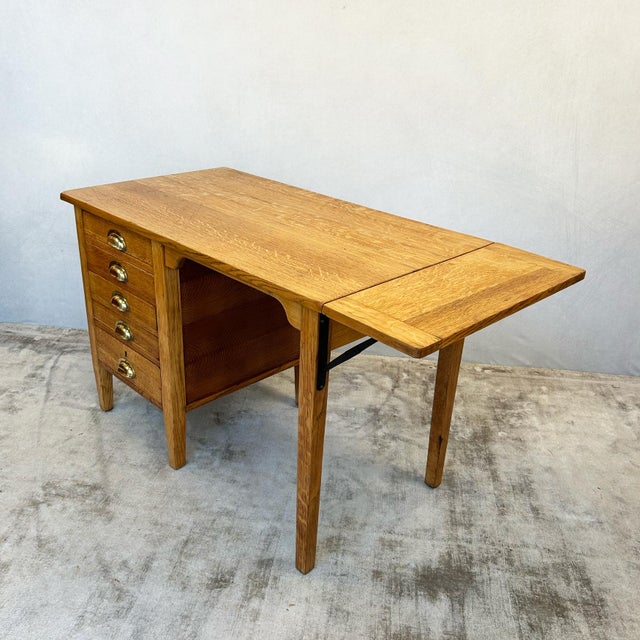George VI Oak Drop-Leaf Desk, 1930s For Sale - Image 6 of 16