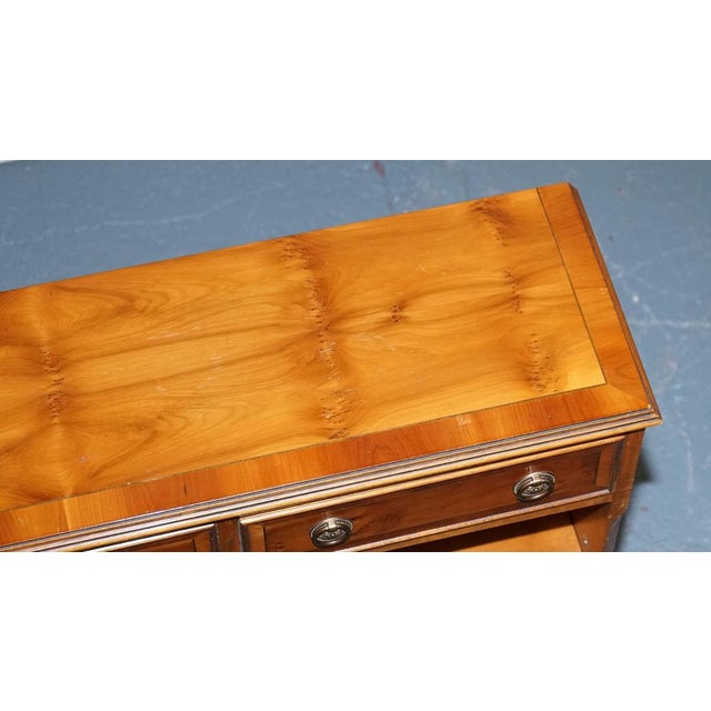 Vintage Burr Yew Wood Open Dwarf Library Bookcase with Two Drawers For Sale - Image 6 of 13