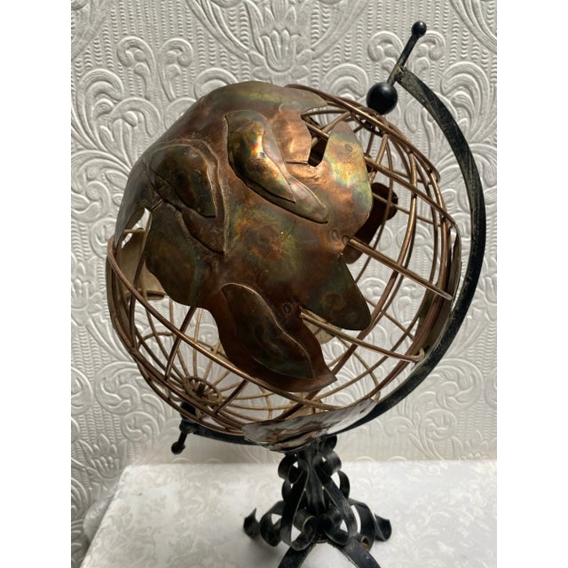 Mid-Century Modern Brass and Iron Hand Made Globe For Sale - Image 11 of 12