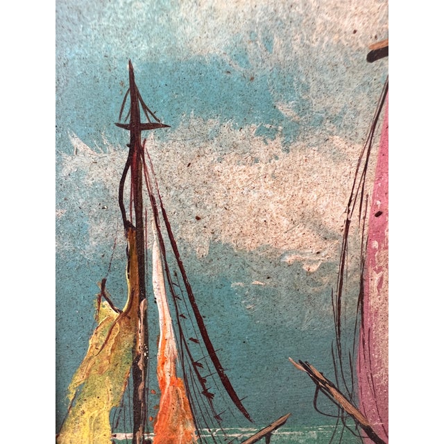 1960s Small Impasto Sailboat Oil Painting in Antiqued Giltwood Frame, Signed Michel For Sale In Los Angeles - Image 6 of 12