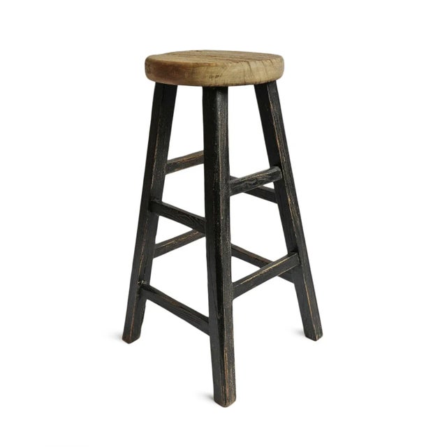Farmhouse Black & Elm Vintage Bar Stool For Sale - Image 3 of 8