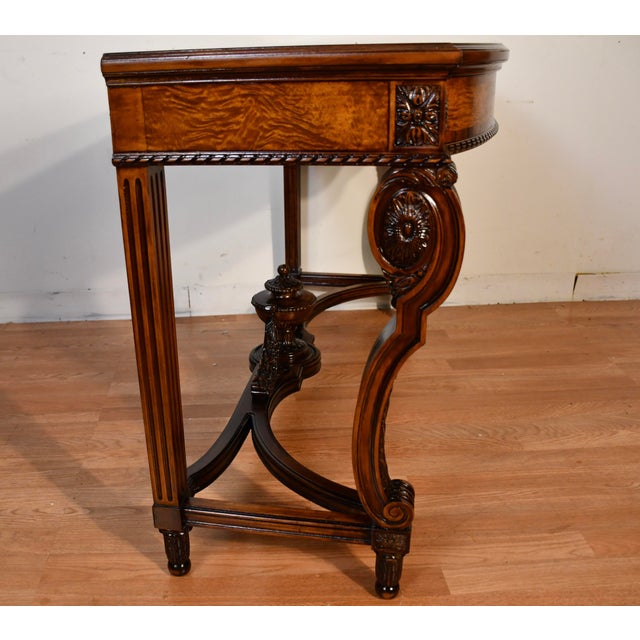 1900s Antique French Louis XVI Walnut & Satinwood Inlay Console Table For Sale - Image 9 of 18