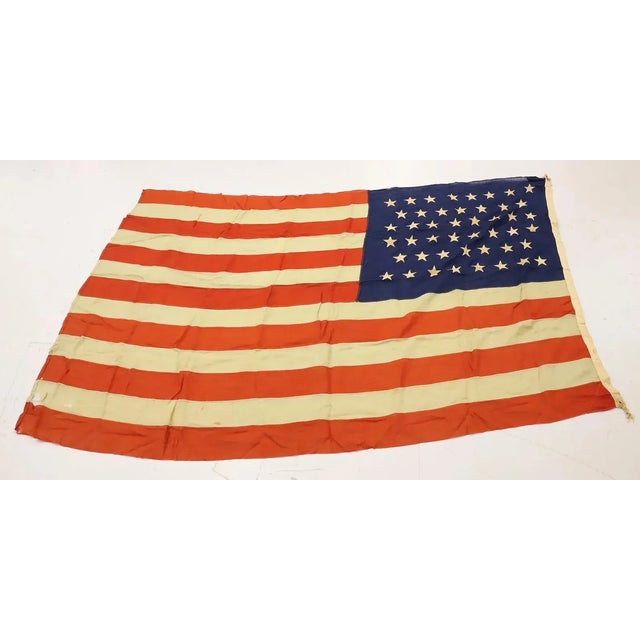 Rare Antique American Flag 46 Stars Circa 1908 All Sewn Wool Great Condition and Natural Fade Size 5’x8’ For Sale - Image 4 of 12