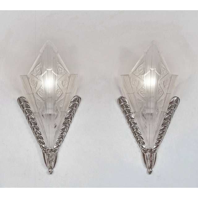 wall sconces by Ets. J. Gauthier A nice pair of authentic 1925-1930 French art deco wall lights in nickel plated solid...