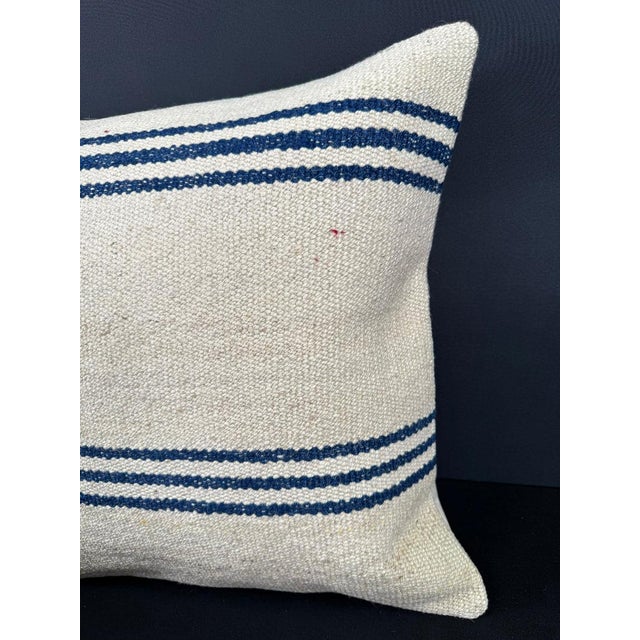Contemporary Turkish Hemp Pillow Cushion Natural Beige Blue Cushion Cover 20x20 For Sale - Image 3 of 4