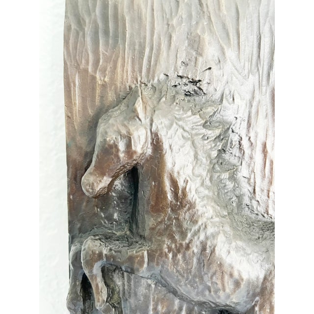 Metal Vintage Cast Bronze Horse Wall Plaque, Signed For Sale - Image 7 of 8