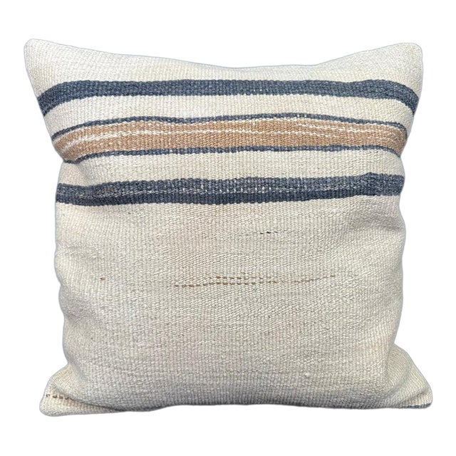Turkish Hemp Pillow Cushion Natural Beige Blue Cushion Cover 20x20 For Sale