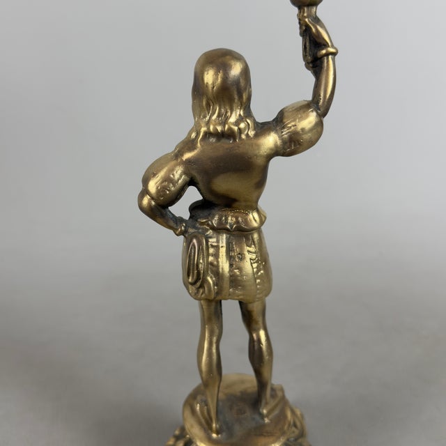 Renaissance Revival Brass Candelabras with Noble Figures, 1960s, Set of 2 For Sale - Image 12 of 15