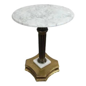 Italian Hollywood Regency Round Marble Brass & Bronze Base Wine Table or Stand