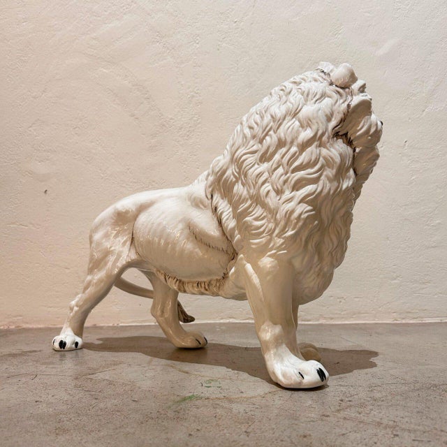 Ivory Ceramic Roaring Lion by Giovanni Ronzan, 1950s For Sale - Image 8 of 10