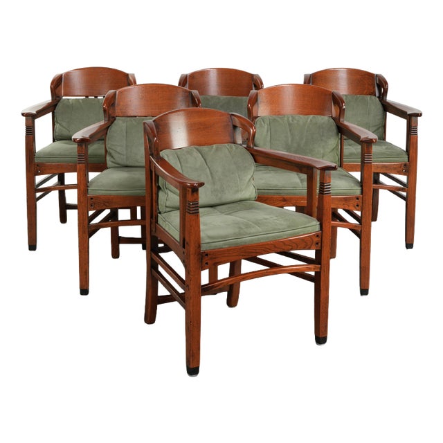 Art Nouveau Jugendstil Dining Chairs with Suede Upholstery from Schuitema, Set of 6 For Sale