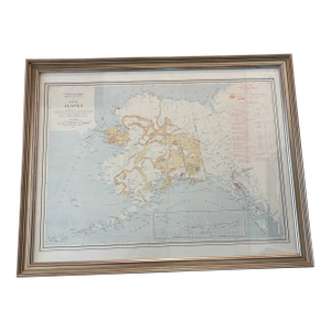 United States Geographical Map of Alaska Circa 1915, Framed