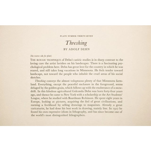 Paper 1939 After Adolf Dehn "Threshing", First Edition Period Offset Lithograph For Sale - Image 7 of 8