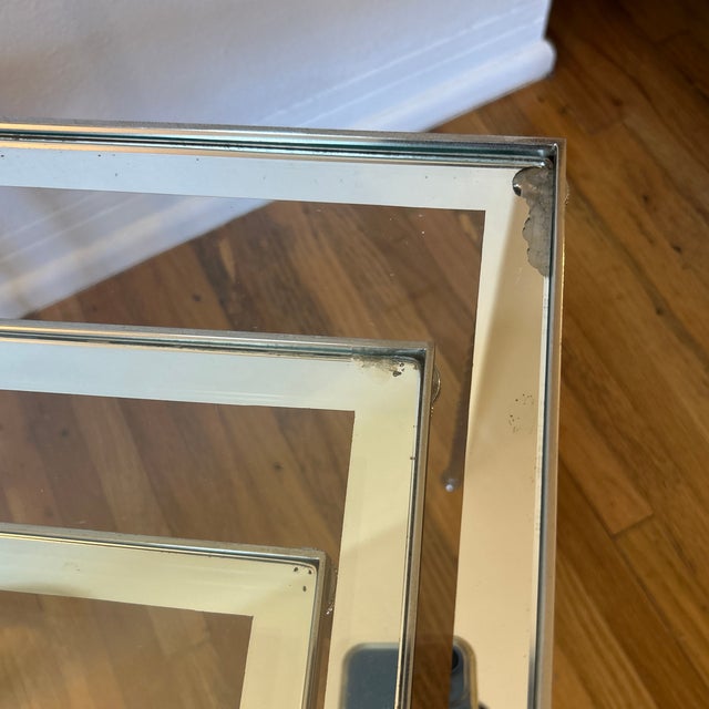 1960s French Nickeled Nesting Tables With Glass Tops Maison Jansen Style Set of 3 For Sale - Image 11 of 12