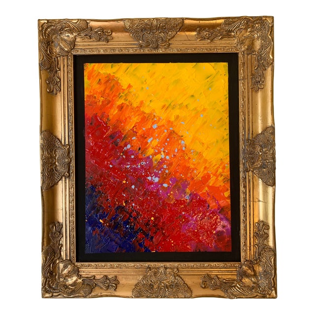 Original Abstract Painting on Canvas "Volcanic Eruption" , Signed, Framed For Sale