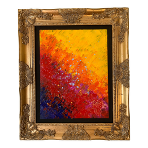 Original Abstract Painting on Canvas "Volcanic Eruption" , Signed, Framed