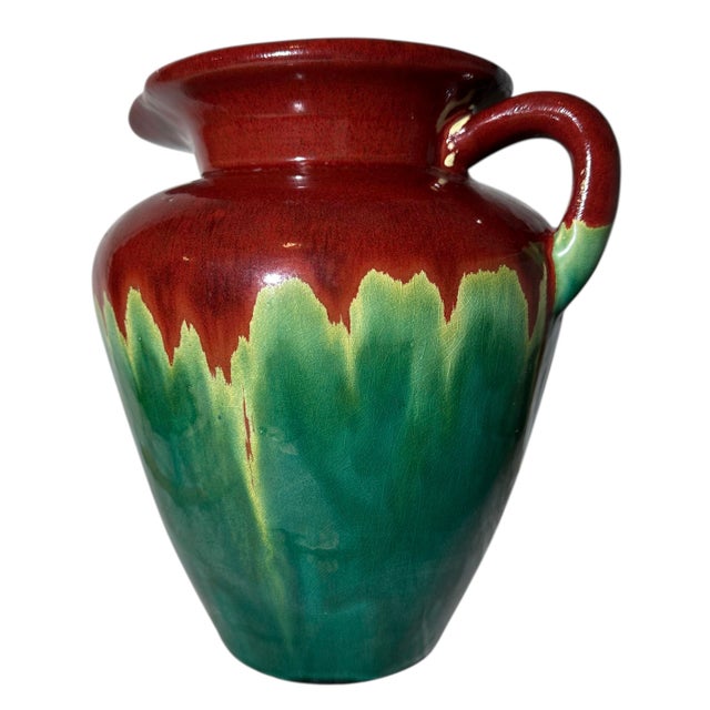 Burgundy Vintage Drip Style Art Pottery Vase For Sale - Image 8 of 9