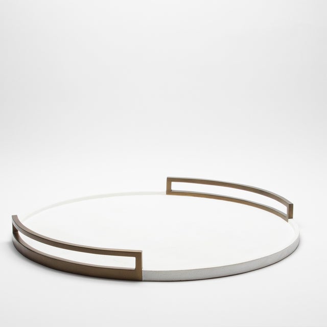 R & Y Augousti Round Tray in White Shagreen With Bronze Patina Brass by R&y Augousti For Sale - Image 4 of 7
