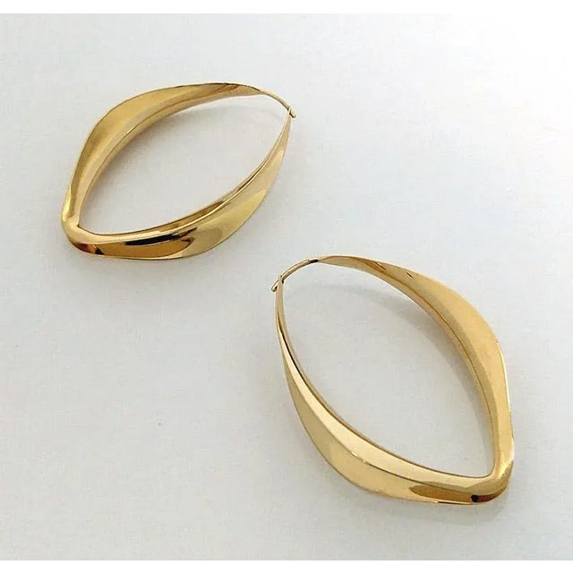 Mid-Century Modern Vintage Anticlastic Gold Hoops, Gerhard Herbst Studio Earrings 2-Pieces For Sale - Image 3 of 7