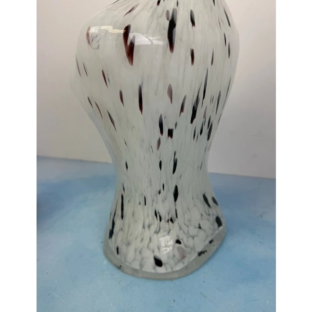 Mid-Century Modern Vintage MCM Murano Style Art Glass 12" White Purple Spots Female Torso Vase For Sale - Image 3 of 6