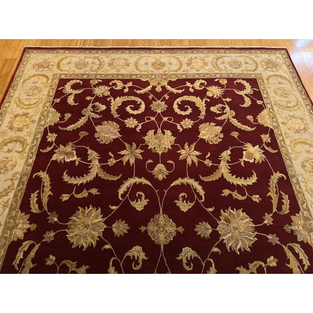 Textile 1990s Agra Style Floral Wool & Silk Rug in Burgundy and Ivory – 9x12 For Sale - Image 7 of 10