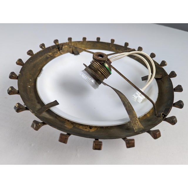 Gold Forged Nails Sun Lamp in Gold Leaf and Milk Glass, France, 1950s For Sale - Image 8 of 9