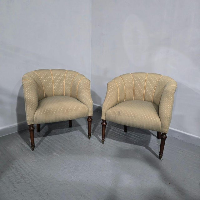 Very good pair of French Walnut tub chairs, with brass toes, in very good overall condition. 27.5" high Overall depth 24"...
