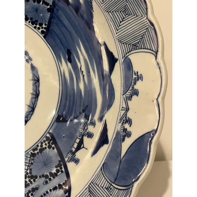 Antique Blue and White 17" Wide Fuyode Plate - Circa 1830 For Sale - Image 9 of 17