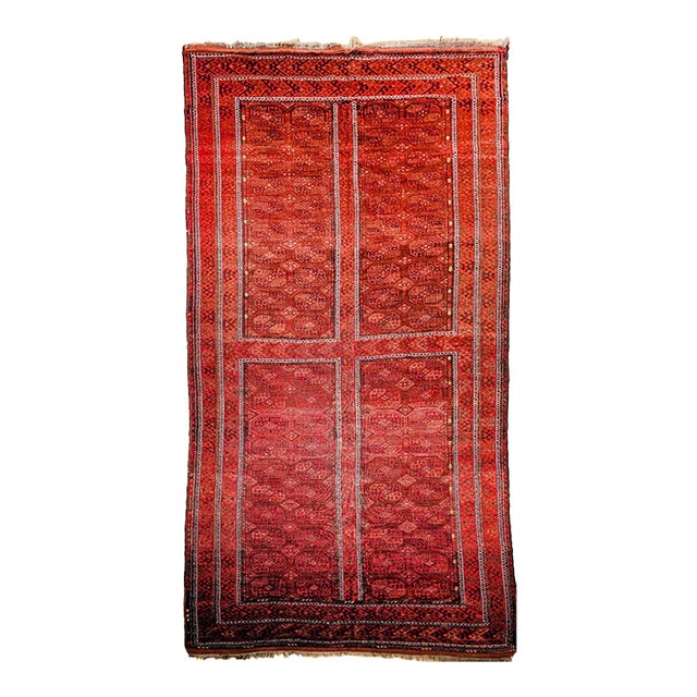 Vintage Turkmen Tekke Gallery Rug in Allover Geometric Pattern in Red, Brown, Gray, For Sale
