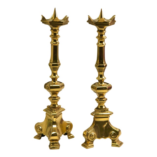 Solid Cast Brass Candlesticks, Set of 2 For Sale